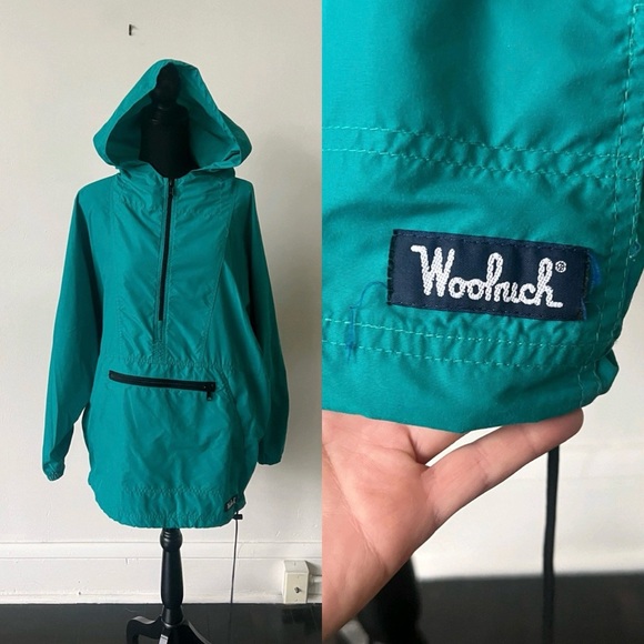 Vintage Woolrich Green Anorak Jacket 1990’s 90’s 3/4 Zip Pullover Hoodie - Picture 2 of 10